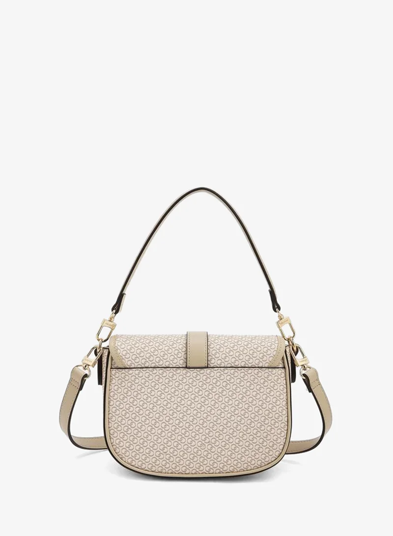 Celeste BEIGE Monogram Print Crossbody Bag with Button Closure for Women | Best Price UAE
