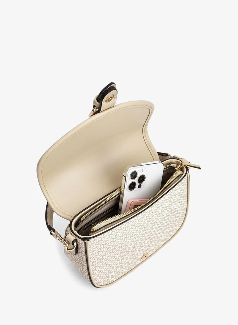 Celeste BEIGE Monogram Print Crossbody Bag with Button Closure for Women | Best Price UAE