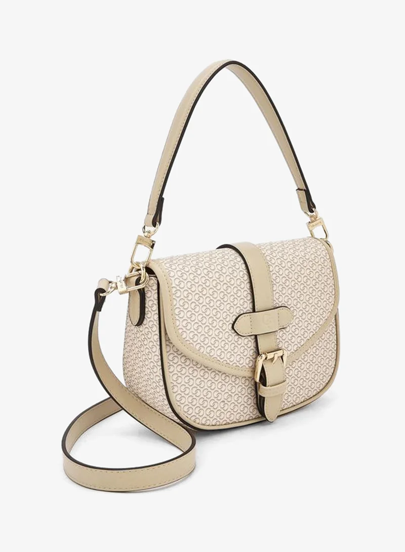 Celeste BEIGE Monogram Print Crossbody Bag with Button Closure for Women | Best Price UAE