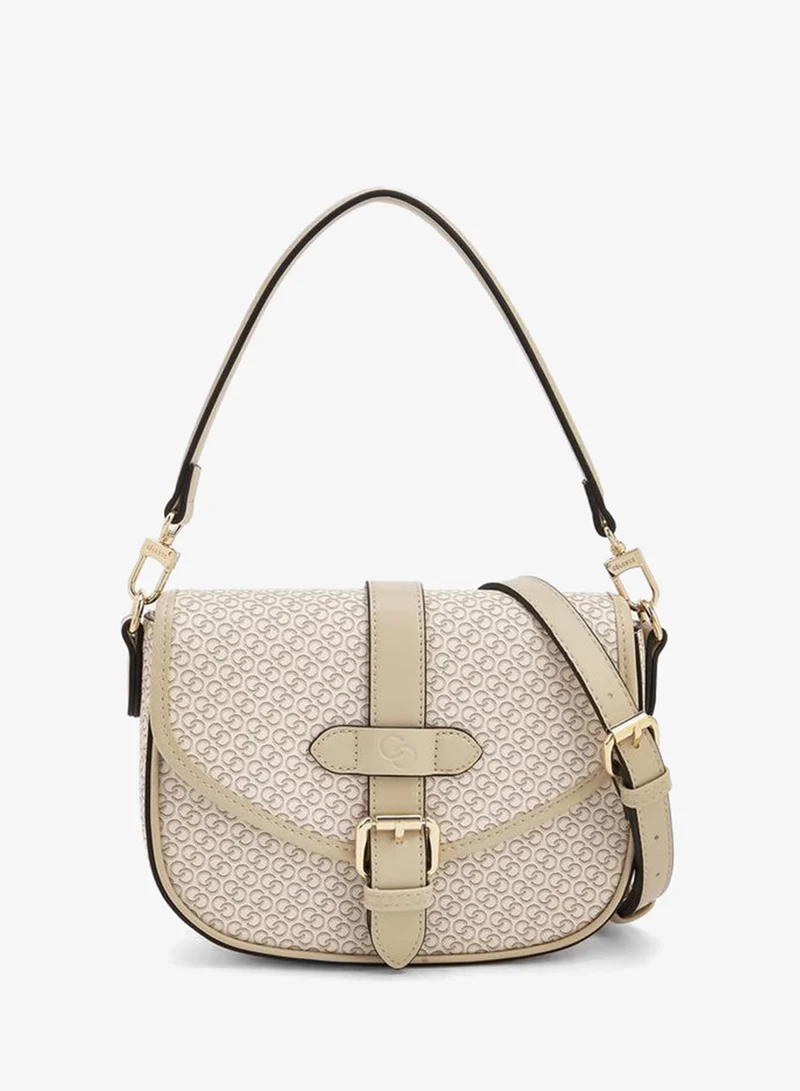 Celeste Monogram Print Crossbody Bag with Button Closure