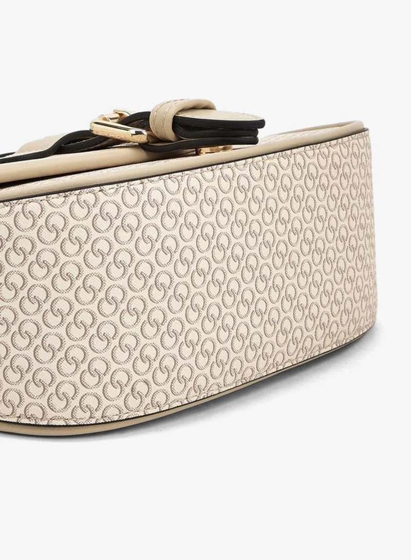 Celeste BEIGE Monogram Print Crossbody Bag with Button Closure for Women | Best Price UAE