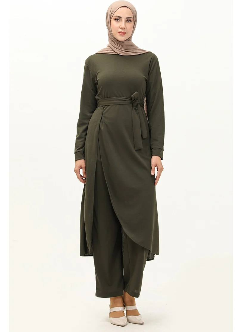 Sefa Merve Slit Tunic Trousers Double Suit 0664-07 Khaki