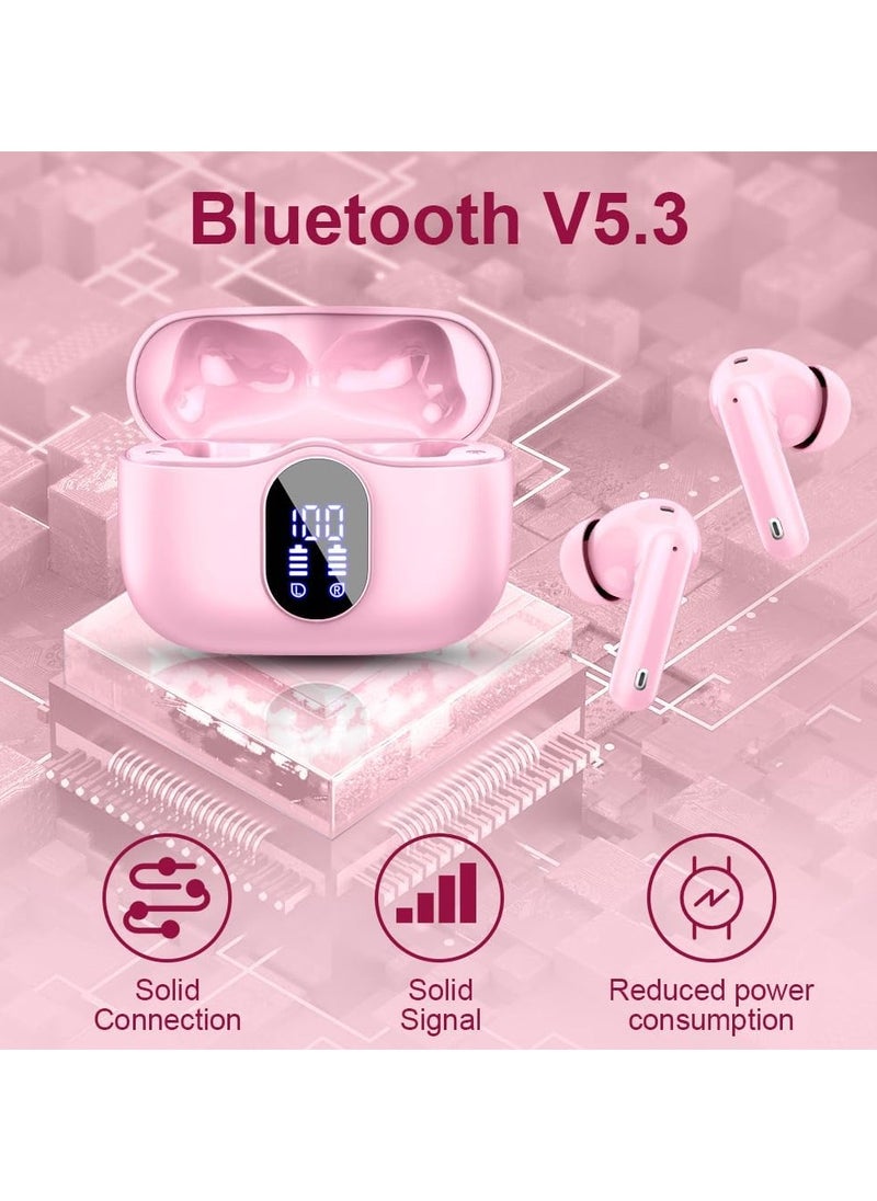 lekikpo Wireless Earbuds Bluetooth 5.3 Headphones Bass Stereo Ear Buds with Noise Cancelling Mic LED Display in Ear Earphones IP7 Waterproof 36H Playtime for Laptop Pad Phones Sports Workout Pink  - Image 5