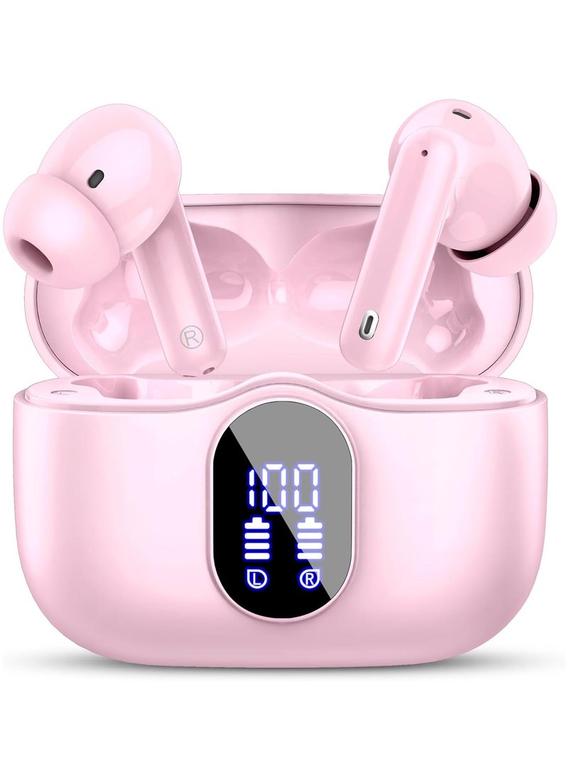 lekikpo Wireless Earbuds Bluetooth 5.3 Headphones Bass Stereo Ear Buds with Noise Cancelling Mic LED Display in Ear Earphones IP7 Waterproof 36H Playtime for Laptop Pad Phones Sports Workout Pink  - Image 1
