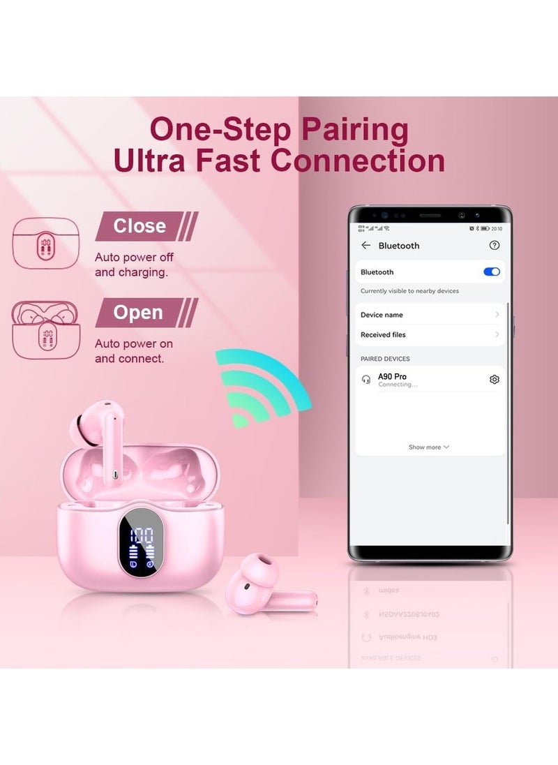 lekikpo Wireless Earbuds Bluetooth 5.3 Headphones Bass Stereo Ear Buds with Noise Cancelling Mic LED Display in Ear Earphones IP7 Waterproof 36H Playtime for Laptop Pad Phones Sports Workout Pink  - Image 3