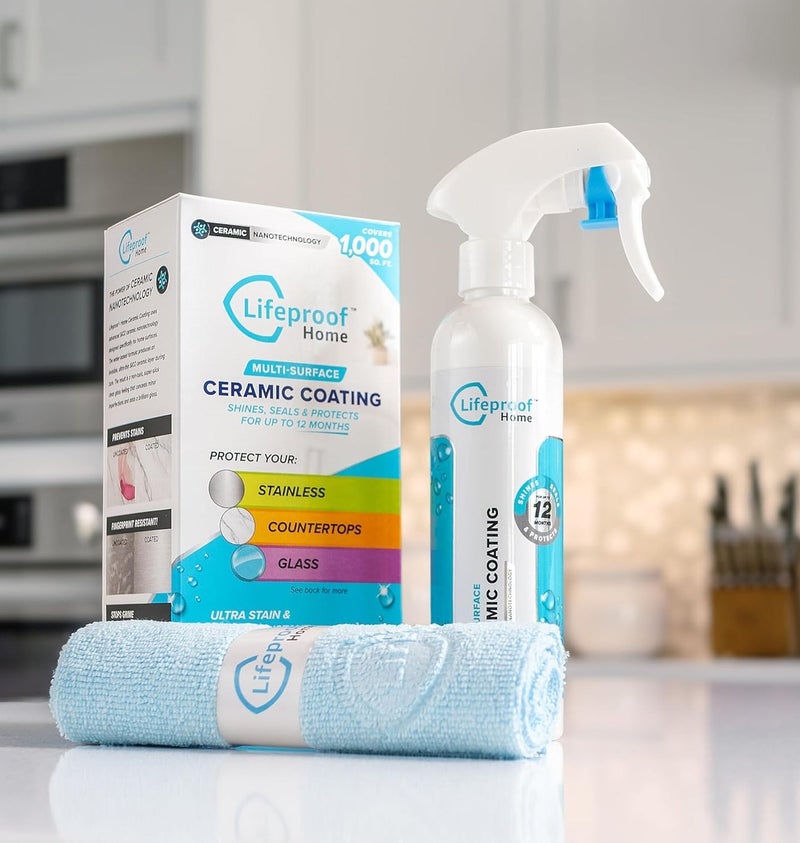 Lifeproof Home Multi-Surface Ceramic Coating Spray Kit 8oz Nanotechnology Protective Seal for Stainless Steel, Glass & Countertops, Water Repellent Shine & Long-Lasting Surface Protection - Image 3