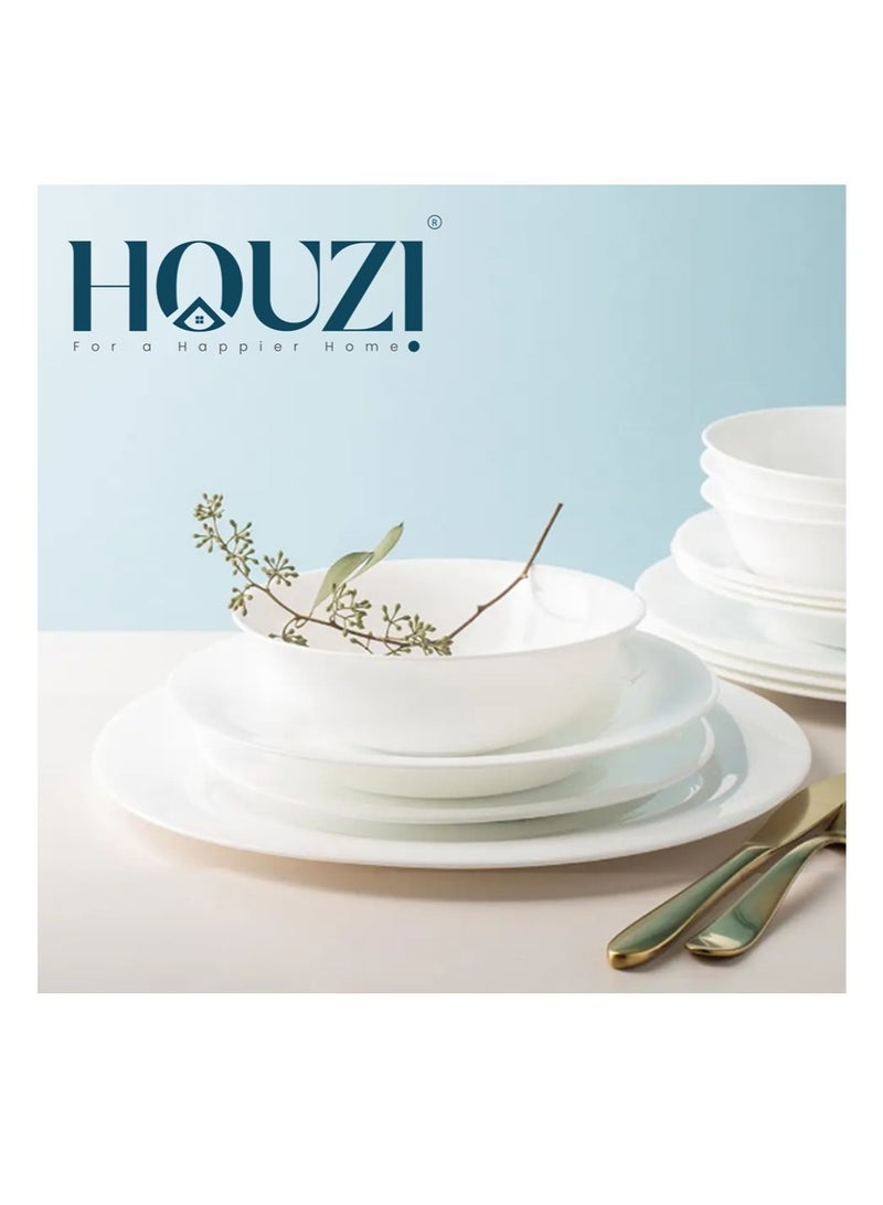 Houzi طقم عشاء هوزي 38 قطعة من الخزف الأوبال 6 أطباق عشاء 6 أطباق حلوى 6 أطباق شوربة 6 سلطانيات 6 أكواب 6 صحون و 1 وعاء تقديم 1 طبق تقديم آمن للاستخدام في الميكروويف - Image 3
