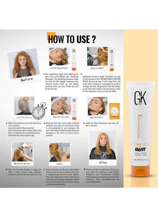 GK Hair - The Best (3.4 Fl Oz/100ml) Smoothing Keratin Hair Treatment - Professional Brazilian Complex Blowout Straightening For Silky Smooth & Frizz Free Hair - Image 1