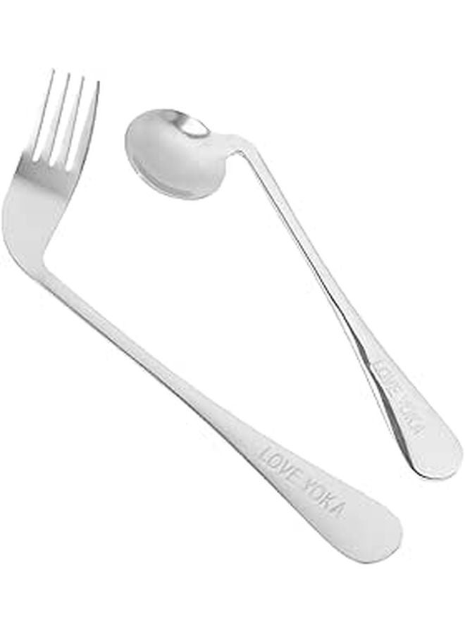 Angled Stainless Steel Adaptive Utensils Ergonomic Grip For Elderly Dining Aid - Image 1