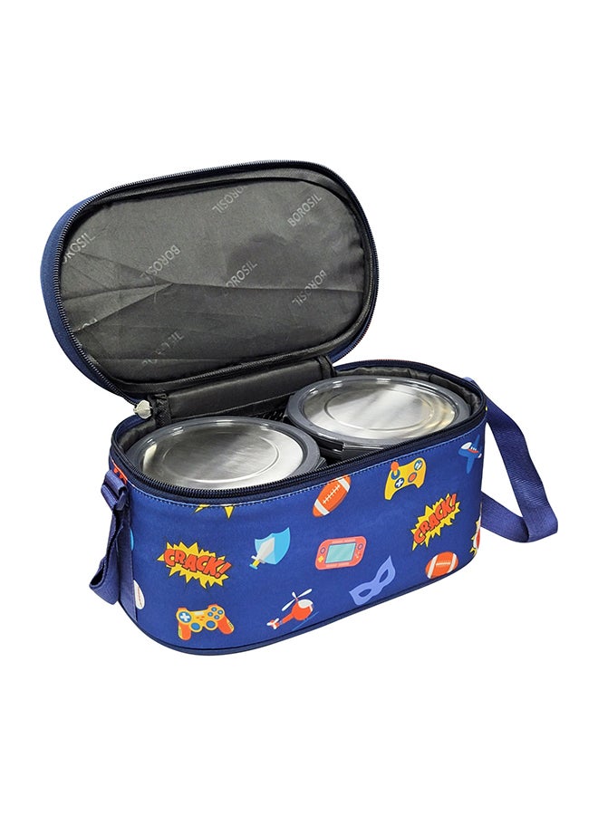 Borosil Blueblaze Stainless Steel Lunch Box, Set Of 4 Containers With Horizontal Lunch Bag, Leak-Proof Lunch Box With Grey Lid, Round Lunch Container For School & Office, 400 Ml X 2 + 250 Ml X 2 - Image 4