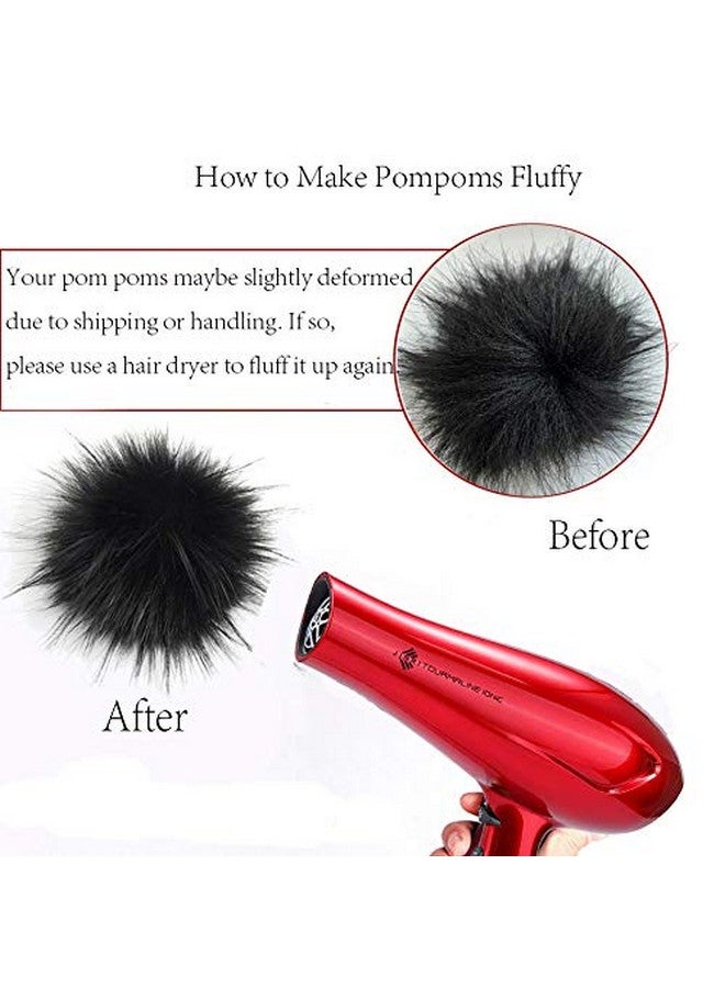 LFOUVRE Pack Of 6 Detachable Faux Fox Fur Pom Poms For Hats With Snap 4.3Inch/11Cm Diy Handmade Accessories (Black) - Image 2