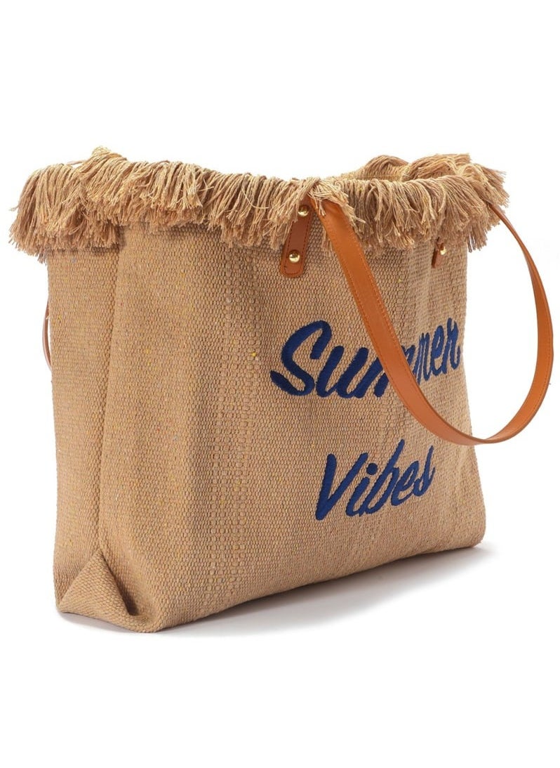 SamoDani - Summer Vibes Cotton Tote Bag for Women, Travel Beach Tassel Gift, Large Capacity - Image 1