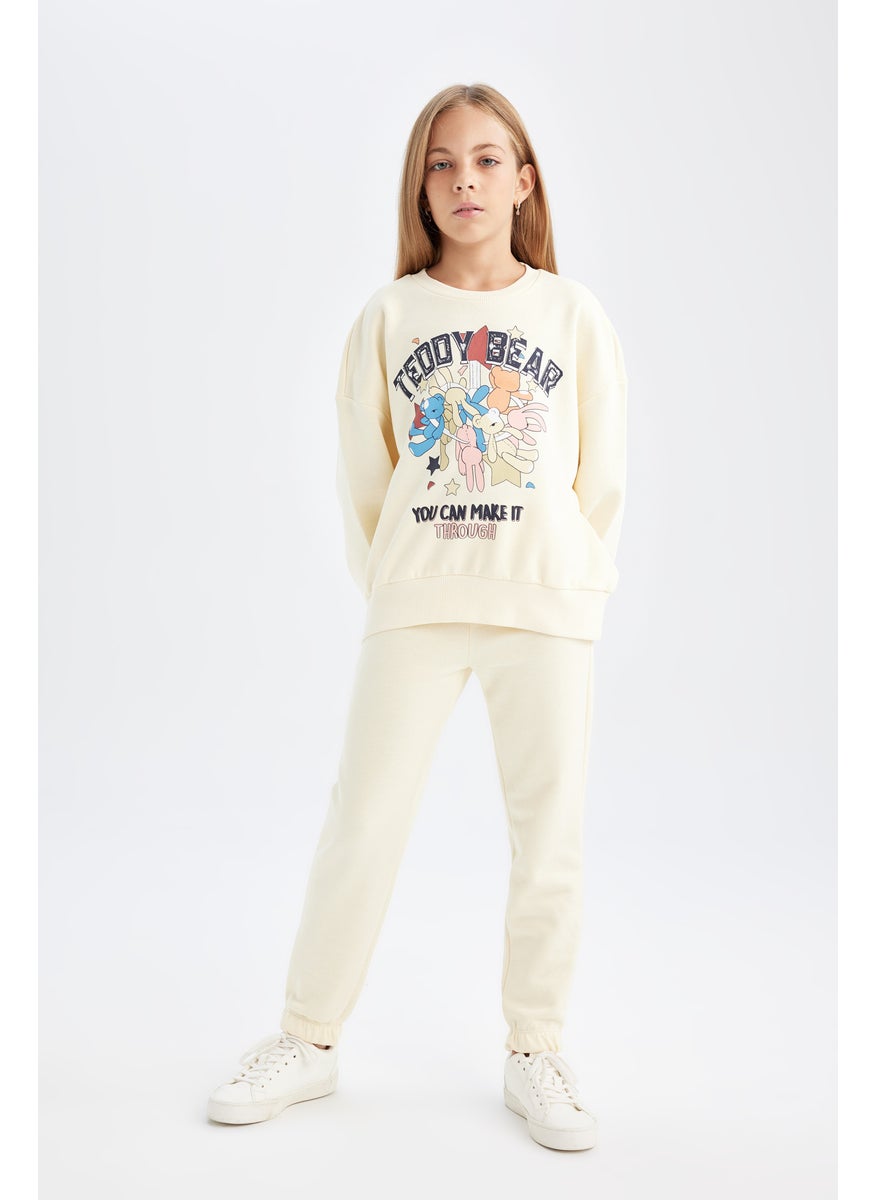 DeFacto Girl Printed Crew Neck Thick Sweatshirt Jogger Sweatpants 2 Piece Set  - Image 1