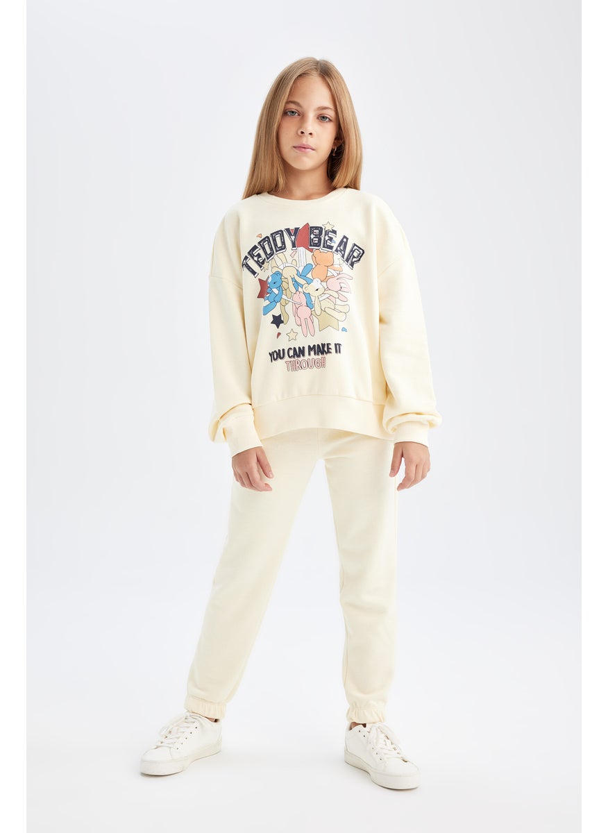 DeFacto Girl Printed Crew Neck Thick Sweatshirt Jogger Sweatpants 2 Piece Set  - Image 4