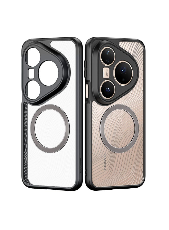 general Magnetic Case Compatible with Huawei Pura 80 Pro/Pro+, Flowing Lines Matte Frosted Clear Back Cover Anti-Fingerprint Anti-Drop PC+TPU Shockproof Protective Cover - Image 2