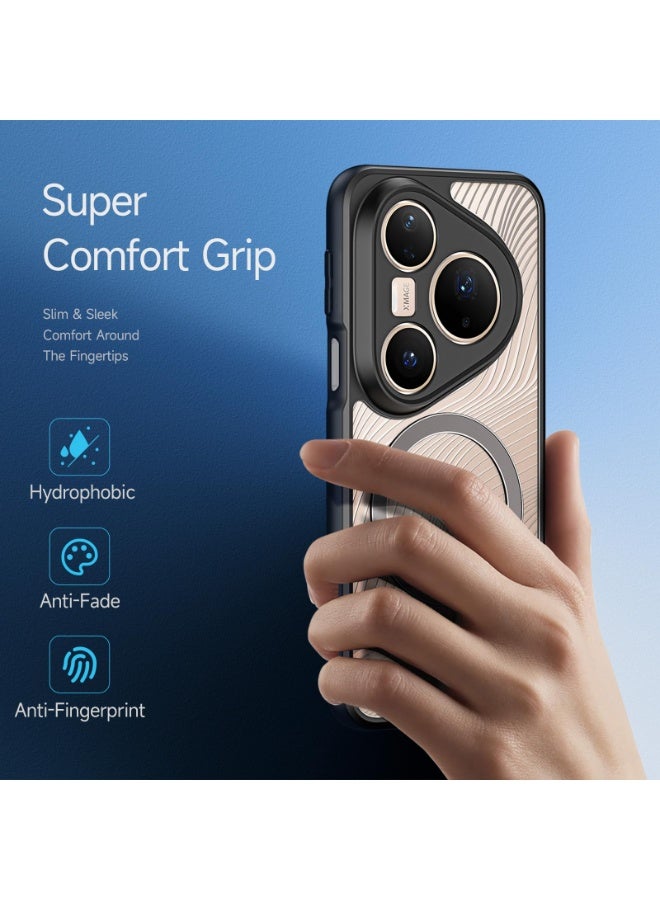 general Magnetic Case Compatible with Huawei Pura 80 Pro/Pro+, Flowing Lines Matte Frosted Clear Back Cover Anti-Fingerprint Anti-Drop PC+TPU Shockproof Protective Cover - Image 4