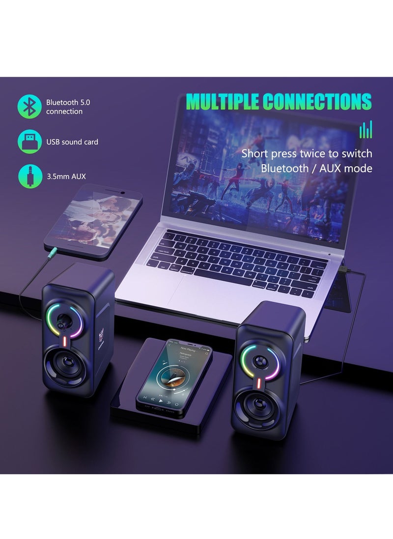 onikuma - Wired/Wireless Bluetooth RGB Light PC Speakers,LED Subwoofer Deep Bass Gaming Speakers Desktop,Computer,Notebook - Image 1