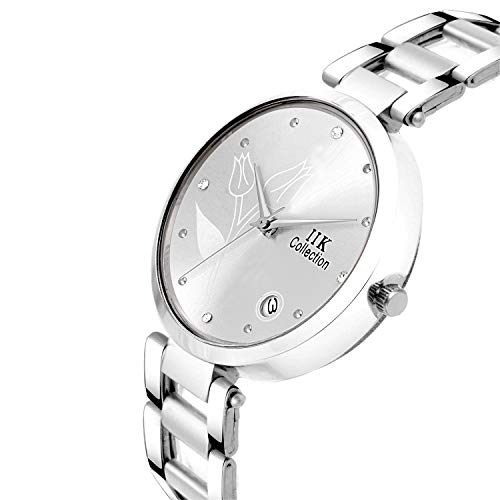 IIK COLLECTION Watches for Women Round Studded Dial |Analogue Quartz Movemnet Ladies Watch|Long Battery Life|Stainless Steel Adjustable Bracelet Chain Strap|Double Lock Clasp Safety Watches for Girls - Image 2