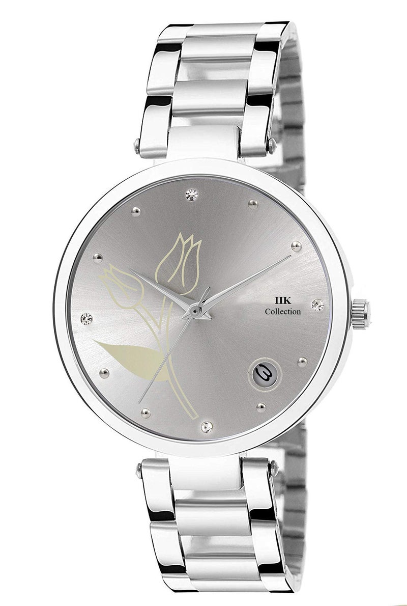 IIK COLLECTION Watches for Women Round Studded Dial |Analogue Quartz Movemnet Ladies Watch|Long Battery Life|Stainless Steel Adjustable Bracelet Chain Strap|Double Lock Clasp Safety Watches for Girls - Image 1