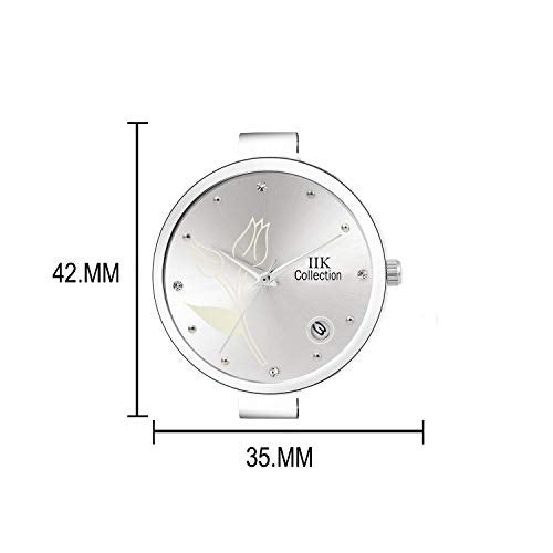 IIK COLLECTION Watches for Women Round Studded Dial |Analogue Quartz Movemnet Ladies Watch|Long Battery Life|Stainless Steel Adjustable Bracelet Chain Strap|Double Lock Clasp Safety Watches for Girls - Image 3