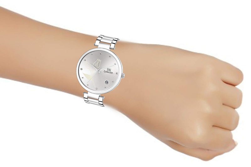 IIK COLLECTION Watches for Women Round Studded Dial |Analogue Quartz Movemnet Ladies Watch|Long Battery Life|Stainless Steel Adjustable Bracelet Chain Strap|Double Lock Clasp Safety Watches for Girls - Image 4