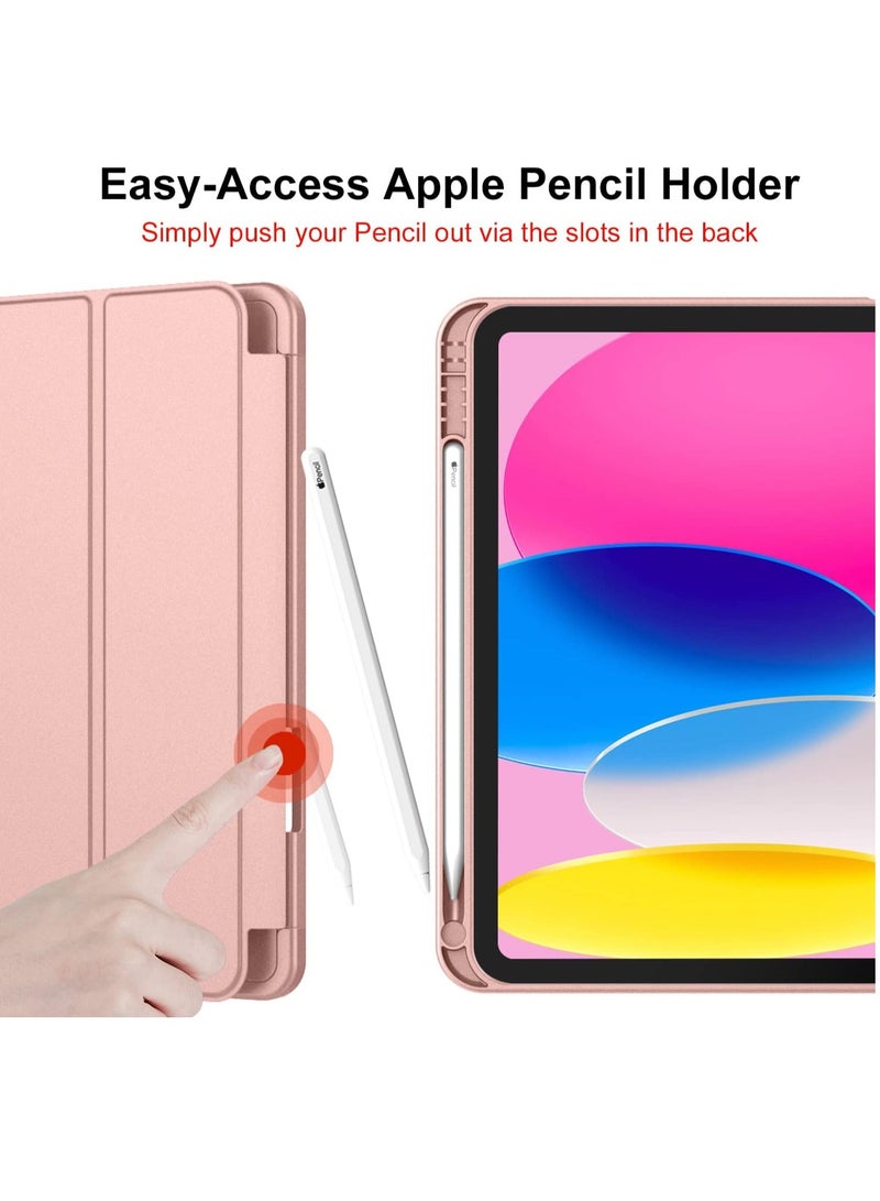 ميجوفاست حافظة iPad 10th Generation 10.9 بوصة 2022 مزودة بغطاء قلاب مع إغلاق مغناطيسي ووظيفة التنبيه/النوم التلقائي مع فتحة حامل القلم الرصاص باللون الذهبي الوردي - Image 2