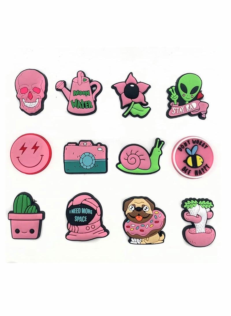 Trendy Pink Croc Charms Jibbitz - 12 PCS Soft PVC Cartoon Shoe Charms for Clogs, Sandals, and Bracelets - Perfect Birthday Gifts and Party Favors for Teens and Women  - Image 1