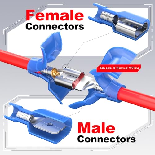 AIRIC UL Listed Blue Female Spade Connector 16-14 AWG, 100 Pcs Nylon Electrical Crimps Terminal Connectors for Speaker Auto Stereo Wiring Connect Quick Disconnect Crimp Terminals for 16,14 Gauge Wire - Image 3