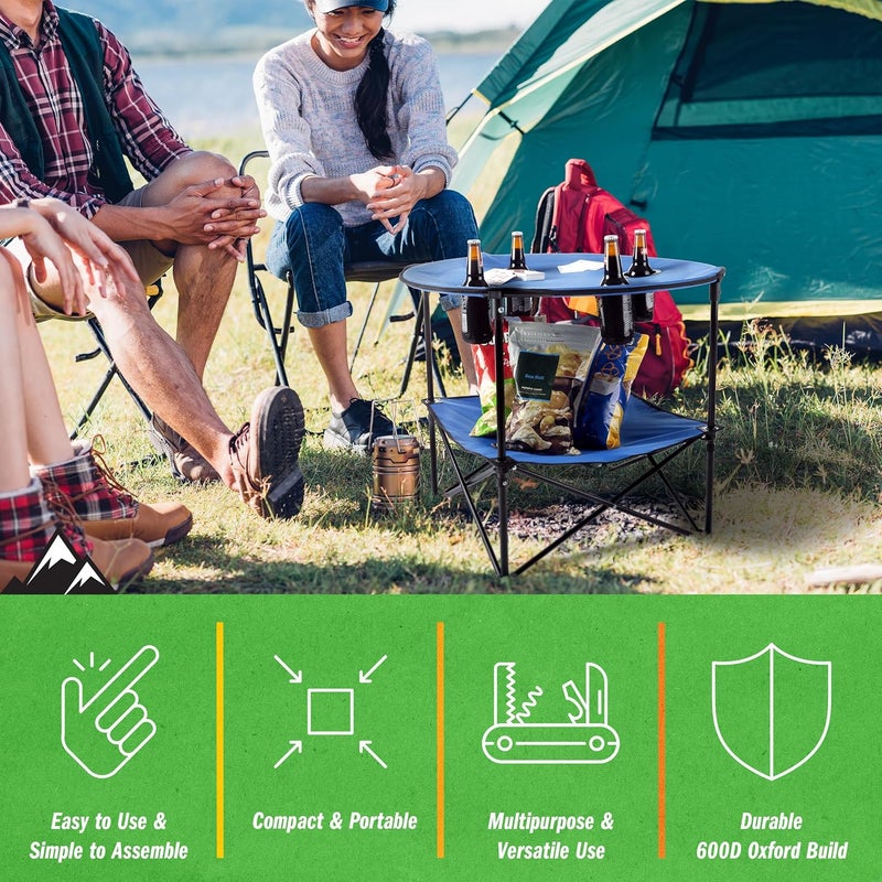 Wakeman Camp Table - Round 2-Tier Folding Table with 4 Cupholders and Carrying Bag - for Camping, Beach, Picnic, Sporting Events, and More Outdoors,Blue - Image 3