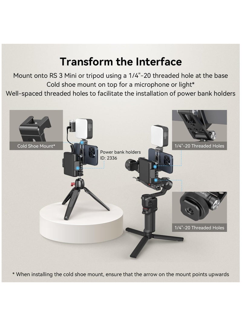Excefore - Phone Support for DJI Stabilizers, Free Adjustment Phone Mount Adapter with 1/4", 20 Threaded Hole and Cold Shoe for DJI RS 3  RS 3 Pro RS 3 Mini RS 2 RS C2  R S R SC, Tripod, 4301 - Image 1