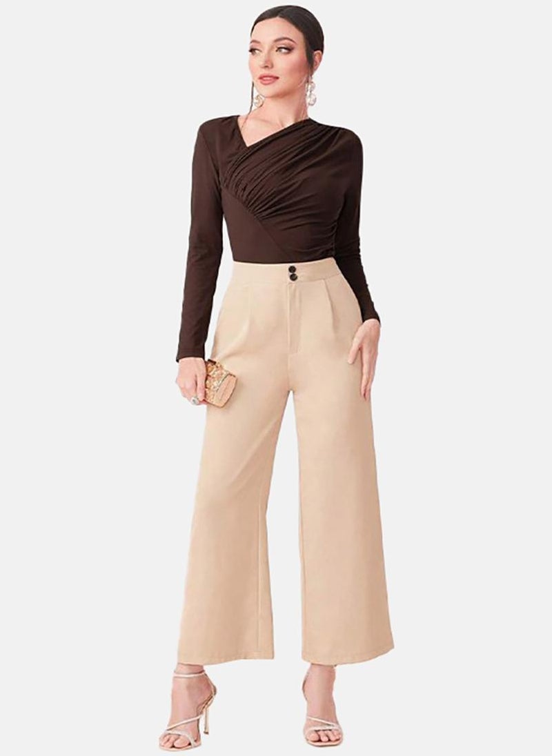 يونيكي بلوزة بأكمام طويلة بقصة ضيقة بلون بني سادة - Image 5