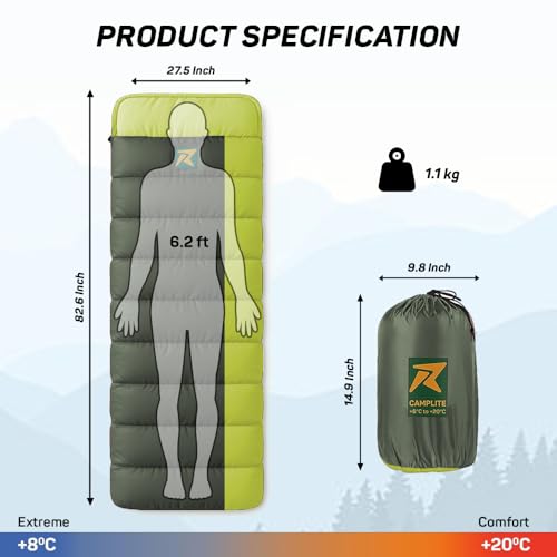 Rocksport Camplite +8°C to +20°C Rectangular Shape Sleeping Bag for Camping, Hiking, Indoor & Outdoor, Warm Sleep Bag l Free Adventure Pass(Yellow/Army Green STR) - Image 3