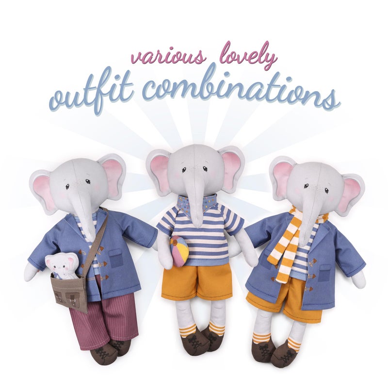 kullaloo Cut & Sew Fabric Panel â€“ Elephant Doll Sewing Kit for Teens & Adults âœ¦ Intermediate DIY Plush Project with Clothes âœ¦ Dress Me Bestie Eddy - Image 3