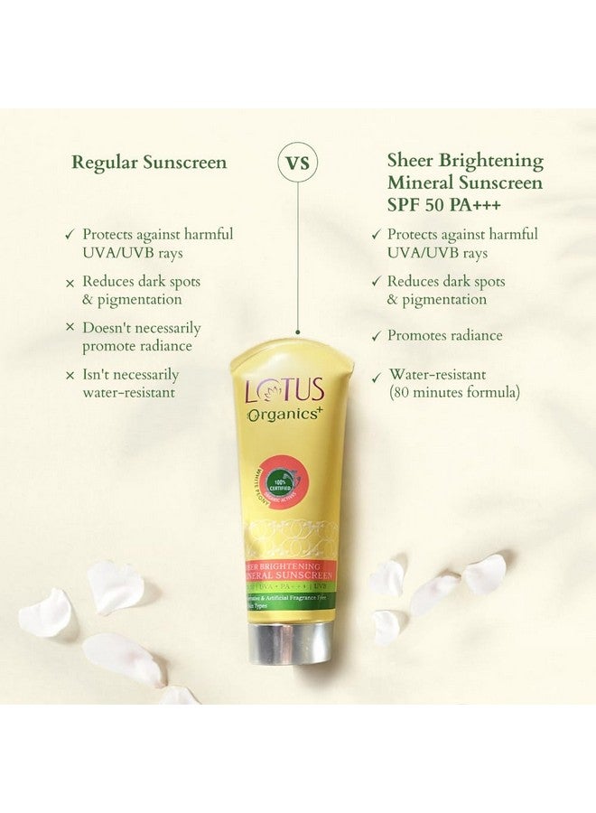 Lotus Organics+ Sheer Brightening Mineral Sunscreen | Non Greasy & Lightweight | Spf 50 | Pa+++ | Sulphate & Paraben Free | All Skin Types | 100G  - Image 2