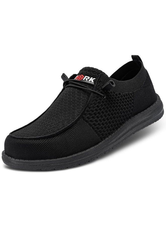 LARNMERN Wide Steel Toe Slip On Shoes Women Loafers Lightweight Comfortable Walking Safety Work Flats Sneakers(9.5 Women, Black) - Image 1