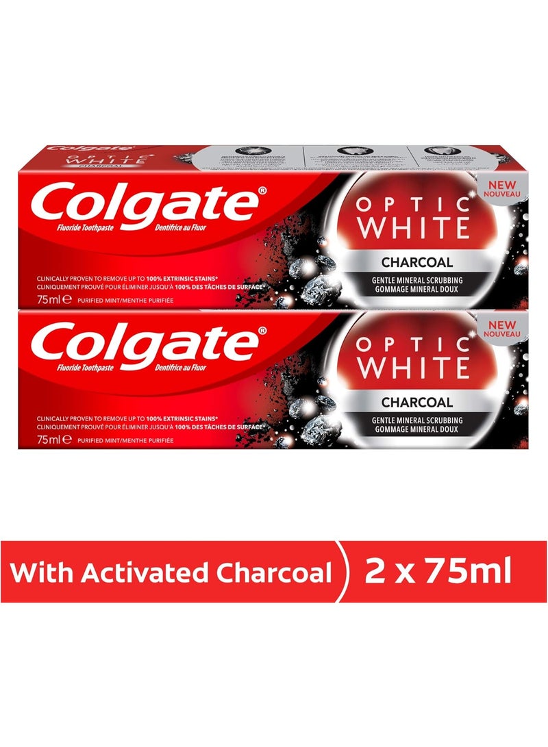 Colgate Optic White Charcoal Whitening Toothpaste 75ml Pack Of 2 - Image 2