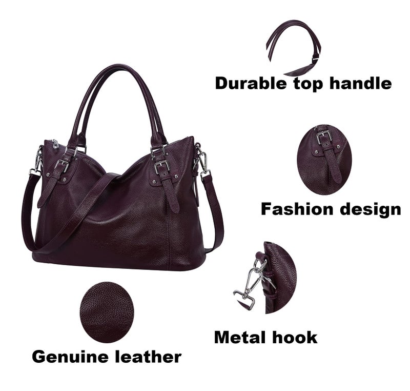 HESHE Genuine Leather Purses and Handbags for Women Tote Shoulder Bag Satchel Purse Top Handle Bags Hobo Crossbody Purse (Large,Violet) - Image 5