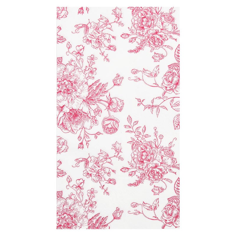 Elyxio 100 Floral Guest Napkins Pink and White Toile Disposable Paper Napkins Decorative Flower Bathroom Hand Towels for Bridal Baby Shower Tea Party Birthday Party Supplies - Image 1