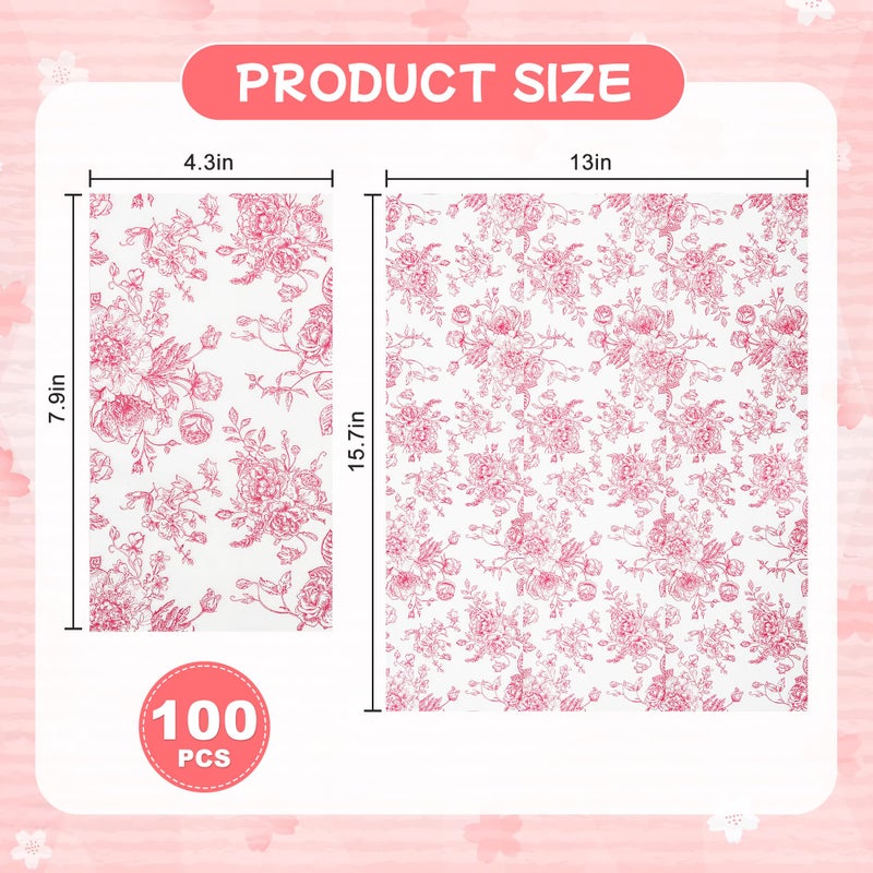 Elyxio 100 Floral Guest Napkins Pink and White Toile Disposable Paper Napkins Decorative Flower Bathroom Hand Towels for Bridal Baby Shower Tea Party Birthday Party Supplies - Image 2