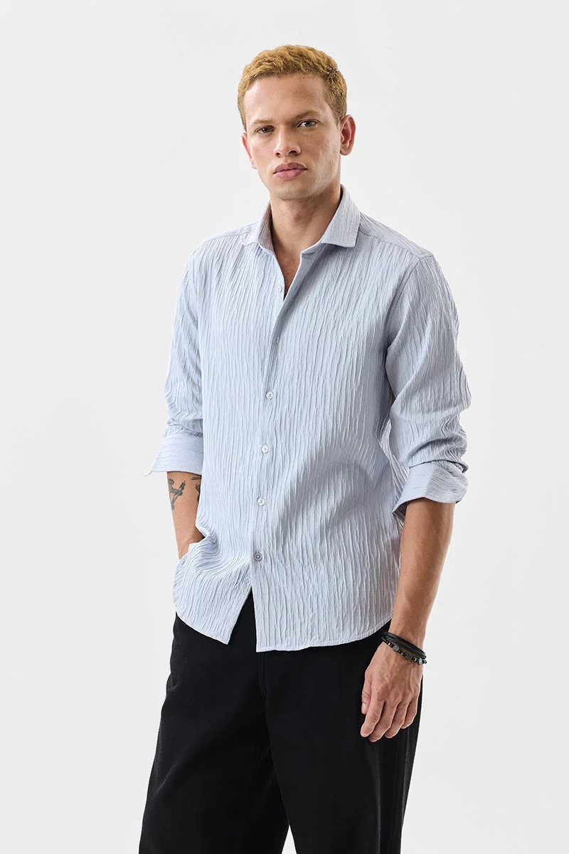 SNITCH Light Blue Slim Fit Creased Shirt