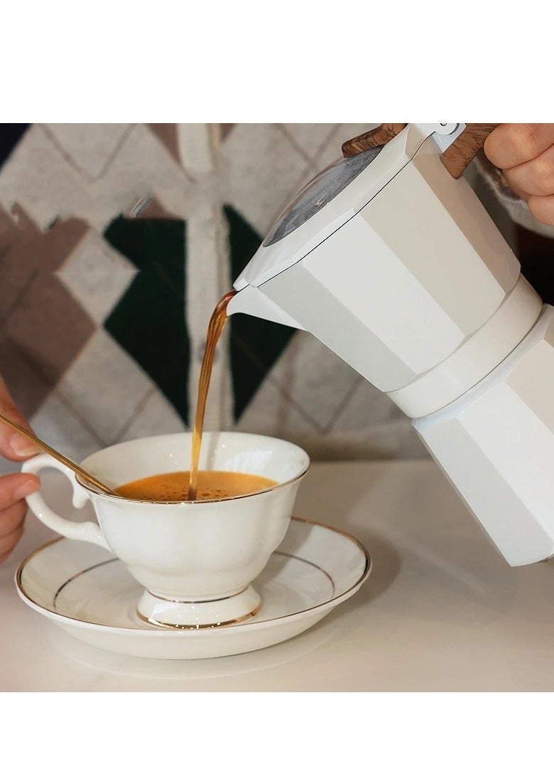 Double-valve Moka Pot Traditional Hand-brew Italian High-temperature Extraction Kitchen Household Espresso Coffee Appliance(white)  - Image 3