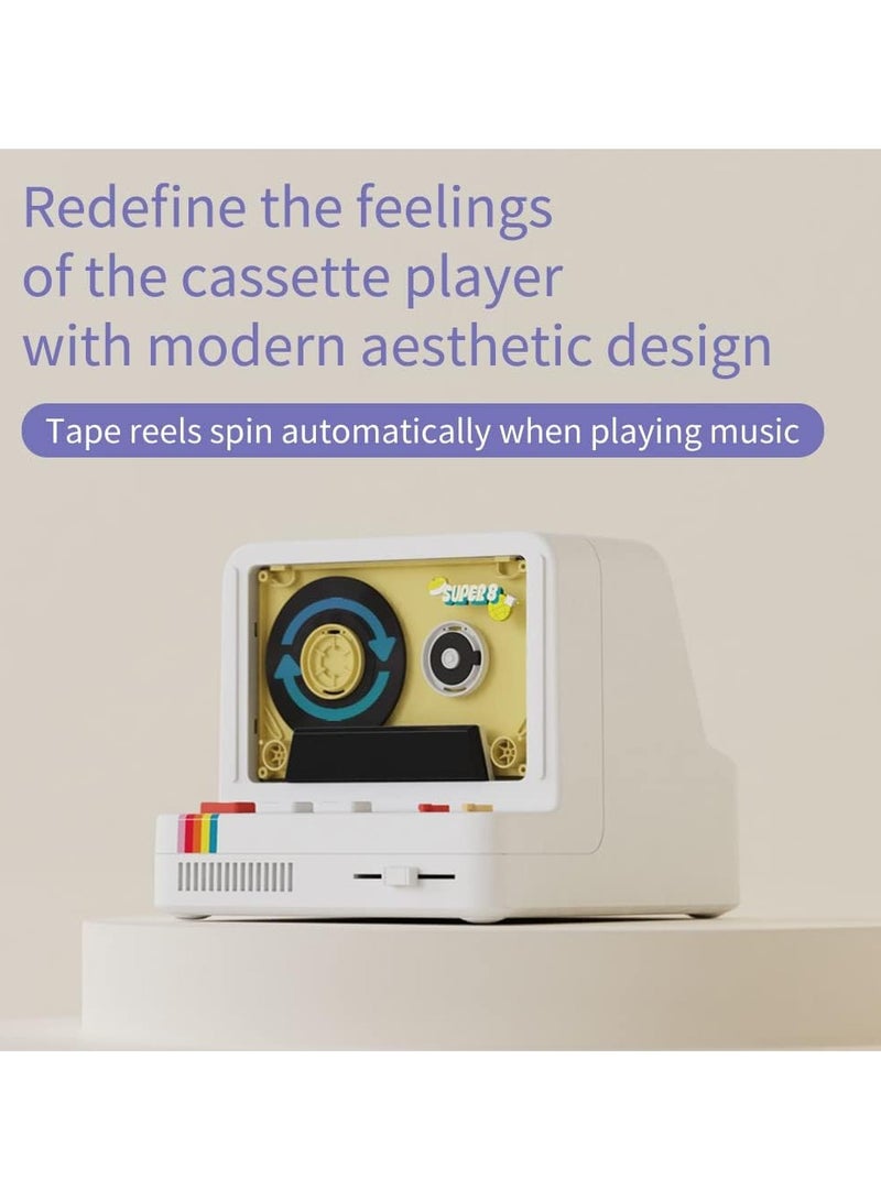 Vintage Cassette Player Style Bluetooth Speaker Tape Recorder Style Retro Bluetooth Speaker White Cute Look Creative Gift for Girls Good Bass Enhancement Loud Volume  - Image 5