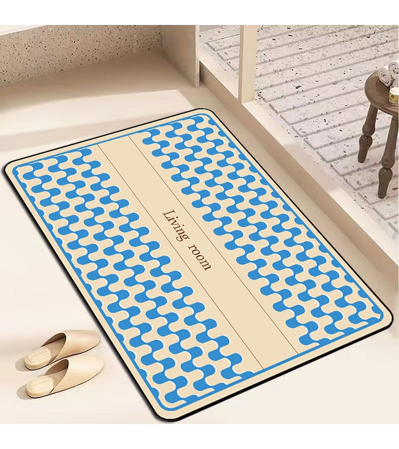 Sky Blue Square French Wavy Diatom Mud Bathroom Mat Water Absorbent Quick Dry Anti Slip Washable - Image 5
