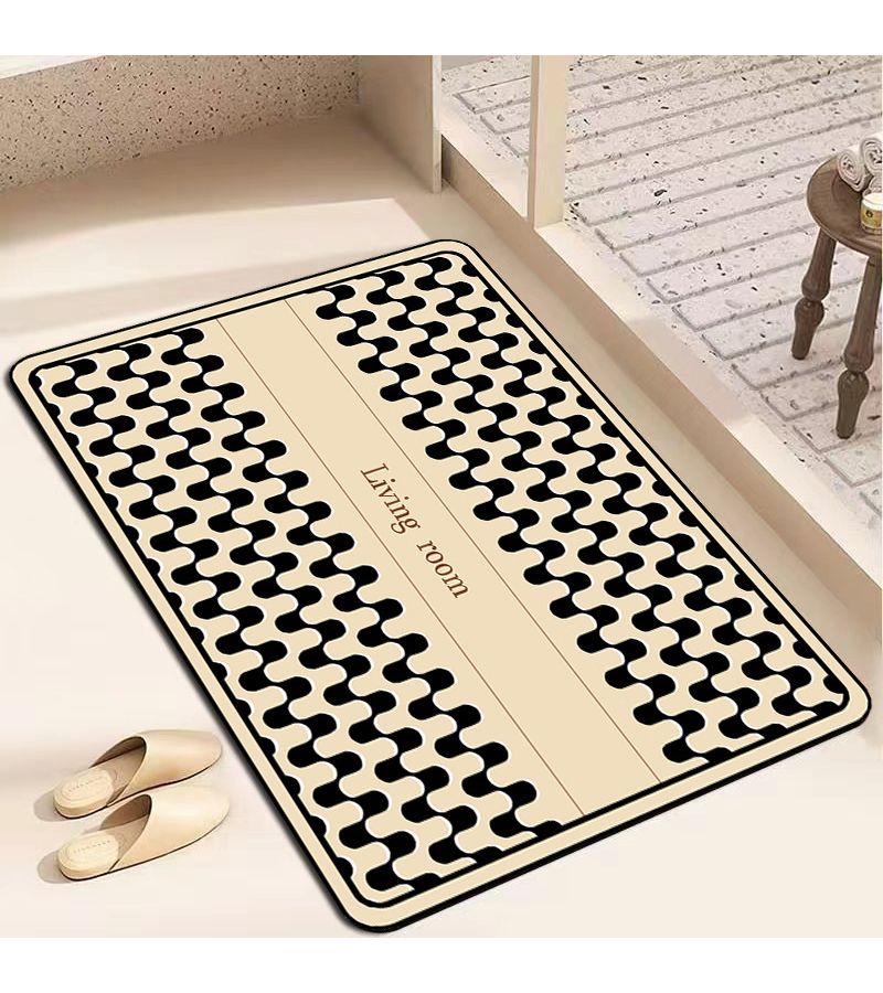 Sky Blue Square French Wavy Diatom Mud Bathroom Mat Water Absorbent Quick Dry Anti Slip Washable - Image 1