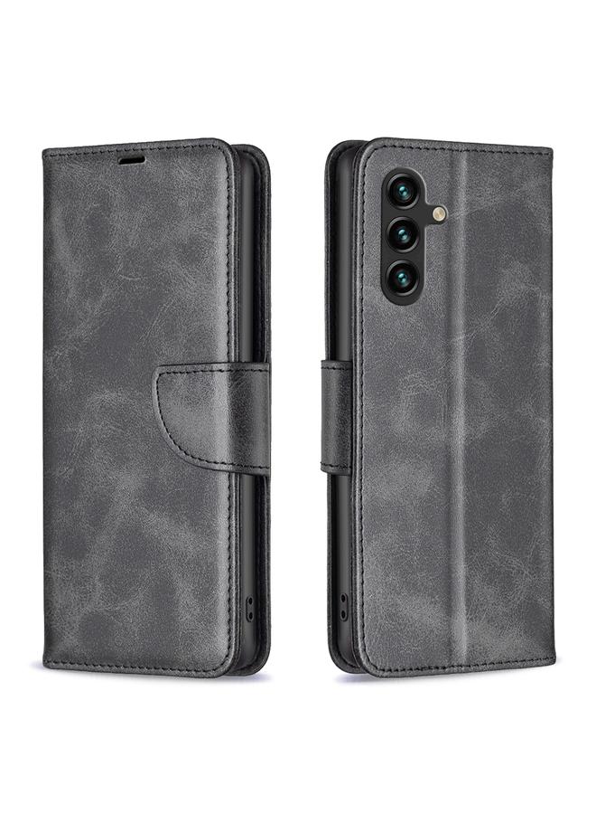 جراب هاتف قابل للطي من الجلد الخشن بلون نقي لهاتف Samsung Galaxy A16 5G (أسود)