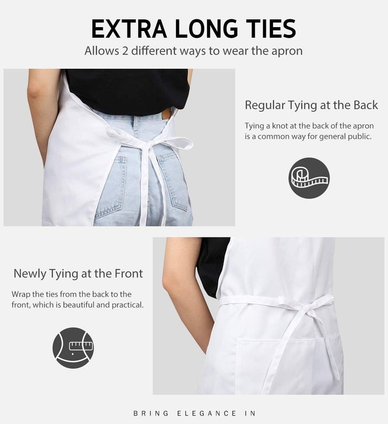 Syntus Adjustable Bib Apron with 2 Pockets Cooking Kitchen Aprons for Women Men Chef, Basic White, 33.1 × 26.8 inch - Image 5