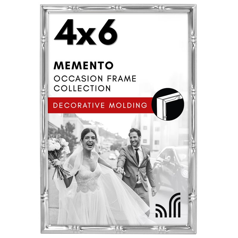 Americanflat 4x6 Picture Frame with Bamboo-Style Molding - Silver Bamboo Frame with Shatter-Resistant Glass - Elegant Gallery Style Frames for Tabletop or Wall Display - Silver - Image 1