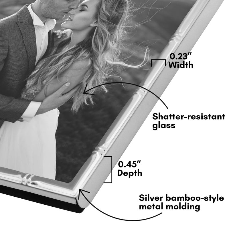 Americanflat 4x6 Picture Frame with Bamboo-Style Molding - Silver Bamboo Frame with Shatter-Resistant Glass - Elegant Gallery Style Frames for Tabletop or Wall Display - Silver - Image 3
