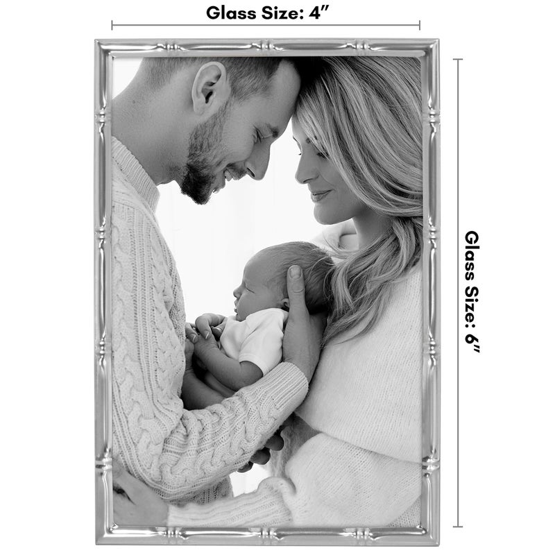 Americanflat 4x6 Picture Frame with Bamboo-Style Molding - Silver Bamboo Frame with Shatter-Resistant Glass - Elegant Gallery Style Frames for Tabletop or Wall Display - Silver - Image 2