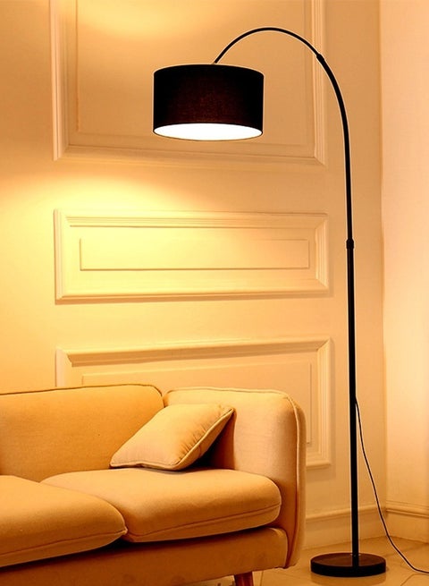 Floor Lamp With Led Bulb Metal 12W Warm Light Black 185x38cm